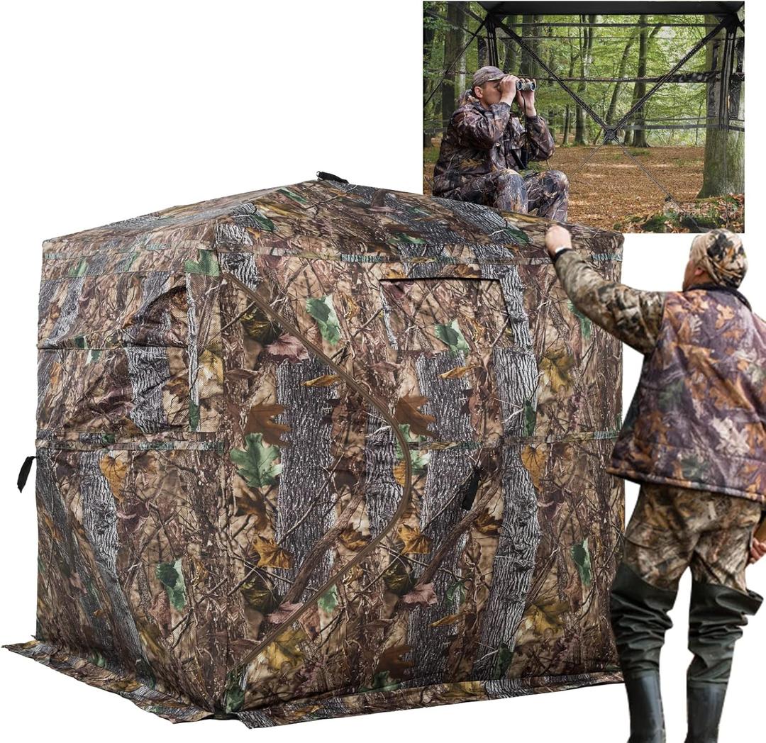 FUNHORUN Hunting Blind 270 Degree See Through Ground Blind with Carrying Bag, 2/ 3 Person Pop Up Camouflage Tent Portable Concealed Shelter