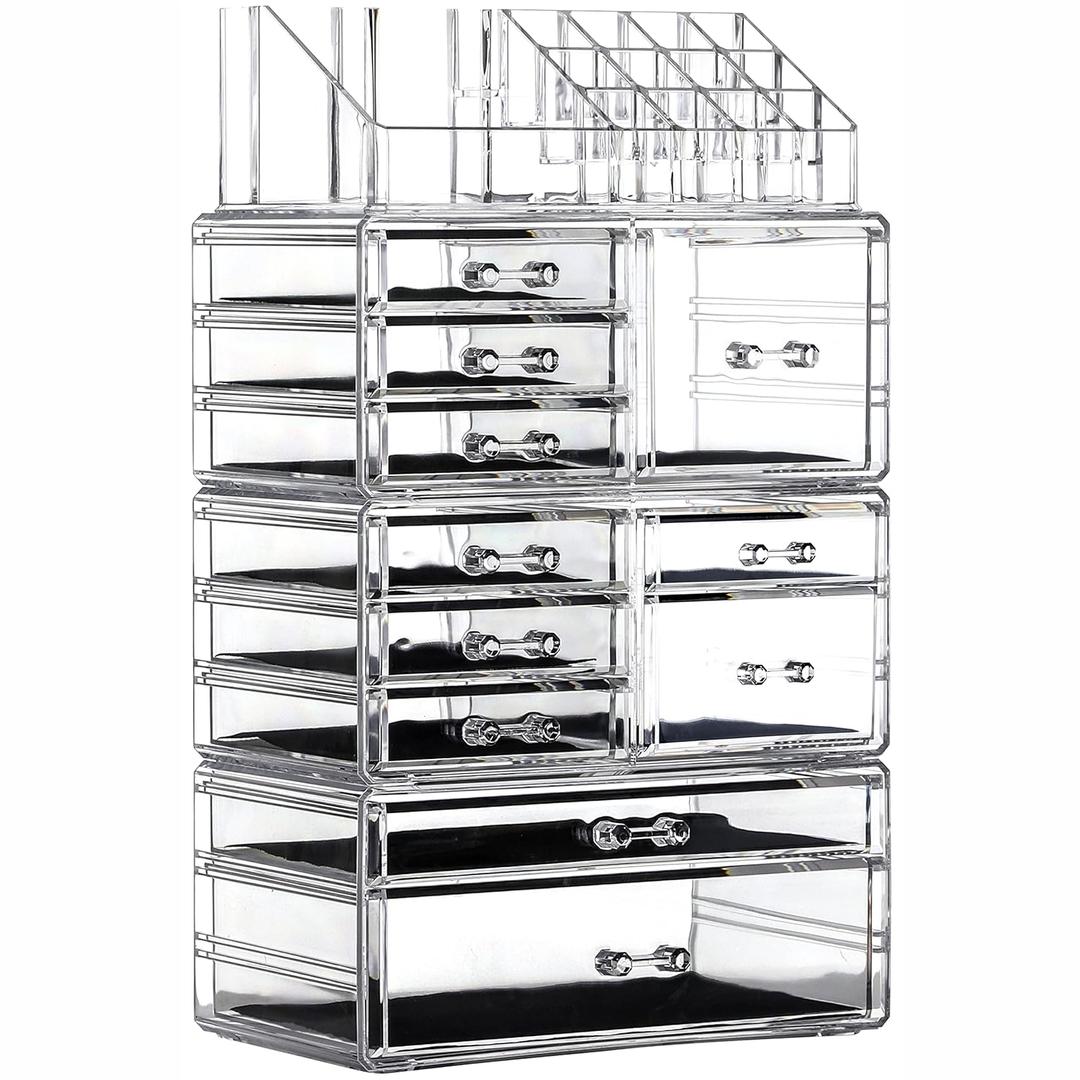 Cq acrylic Makeup Organizer Skin Care Large Clear Cosmetic Display Cases Stackable Storage Box With 11 Drawers For Vanity,Set of 4