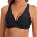 Womens Underwire Push Up Bikini Top Adjustable Wide Straps Cropped Tankini Swimsuit Top Only (Black, M)