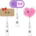 3 x 3 Pcs Nurse Badge Reel,Cute Nurse Badge Reels Retractable, Funny Glitter Pill Bandage Heart Badge Holder for Nurses Doctors Medical Assistant