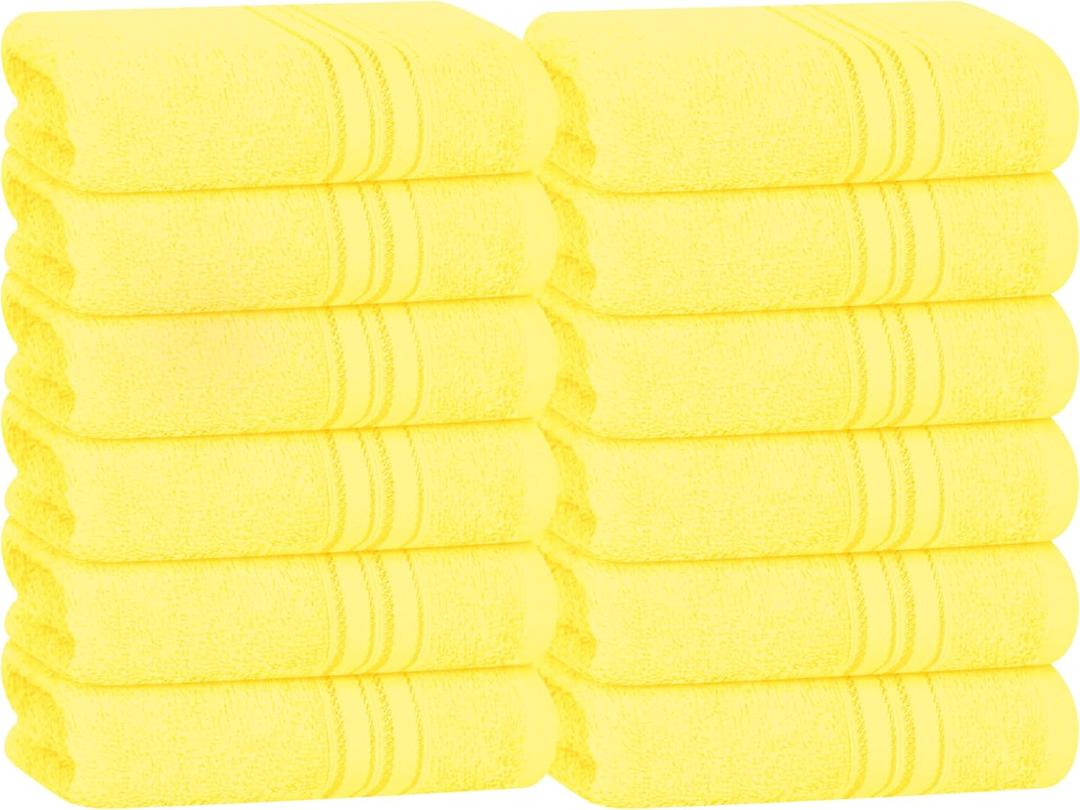 BOUTIQUO Ultra Soft Cotton Washcloths, Contains 12 Piece Face Cloths 12x12 inch, Ideal for Everyday use Face Towels, Compact & Lightweight Multi Purpose Washcloths - Lime Yellow