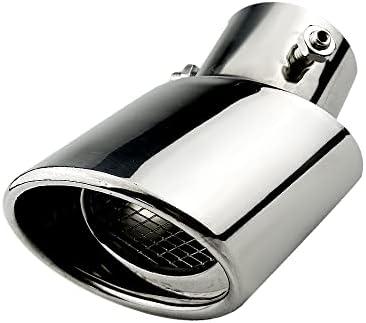 Car Polished Stainless Steel Exhaust Tail Exterior Rear Tail Car Exhaust Pipe Flue Muffler Tip Pipe, 63mm/2.5 inch Inlet Tailpipe Auto Universal Accessories with Mesh (Curved,Silver)