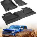 All Weather Floor Mats 2014-2018 for Chevy Silverado & GMC Sierra 1500, 2015-2019 2500HD 3500 HD, Only Crew Cab & Front Center Console & Bucket Seat, Waterproof TPE Rubber Car Accessories