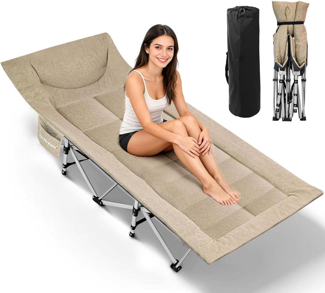 Camping cots for Adults,Cots for Sleeping,Cushion and Pillow, Camping Tent cot,High Weight Capacity, Compact Storage,with Carry Bag,Ideal for Outdoor Camping, Office use,Napping, Beach Trips (Khaki)