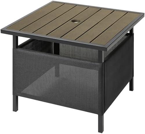LZRS Adirondack Square Outdoor Side Table with Umbrella Hole, Pool Composite Patio Table,HDPE End Tables for Backyard,Pool, Indoor Companion, Easy Maintenance & Weather Resistant(Light Brown)