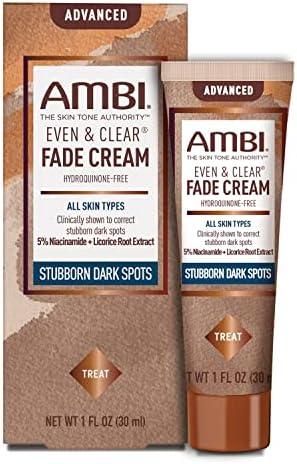 Ambi Even & Clear Advanced Fade Cream, Hydroquinone-free, Hyperpigmentation Treatment, Stubborn Dark Spot Corrector, Results In As Little As 2-3 Weeks, Niacinamide, Licorice Root Extract, PHA, 1 Fl Oz