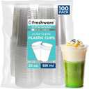 Freshware Clear Plastic Cups [100 Pack - 20 oz] Disposable Cups for Iced Coffee, Smoothie, Milkshake, Cold Drinks