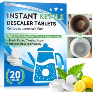 Kettle Descaler Tablet, 20 Pack Kettle Cleaner Removes Hard Water Buildup, Efficient Citric Acid for Cleaning, Limescale Remover Tablet For Kettles, Coffee Machines, Shower Heads (20)