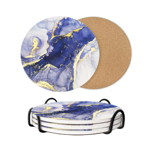 8 Inch Trivets for Hot Dishes, Pots and Pans, Marble Style Ceramic Trivet with Holder, Heat Resistant Hot Plate Mats for Countertops, Table, Home Essentials, Farmhouse Decor, Set of 3