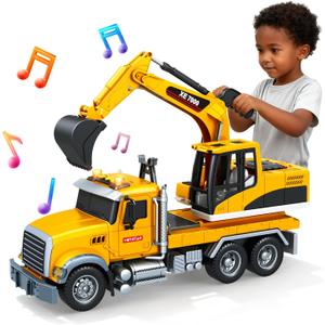 SMILESSKIDDO Excavator Toy - 1:12 Large Friction Powered Excavator Truck Toy with Lights, Sounds, Toy Trucks for Boys Girls Age 3, 4, 5, 6, 7 Years Old, Birthday Gifts for Boys Girls