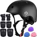 Kids Helmet Set with Knee Pads Elbow Pads Wrist Guards,Adjustable Helmet for Toddler Kids&Youth,3~14yrs Girl Boy Kids Protective Gear Set for Roller Skate Scooter Inline skatings Longboard (Small:18.9''-21.3'' / 3-8 year, black)