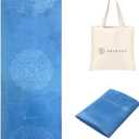 Travel Yoga Mat, Non Slip Exercise Suede Mat with Carry Bag, All-Purpose Fitness Mat with High Density Anti-Tear Surface for Women, Ideal for Pilates Workout (72'' x 24'' x 1.5mm Thick) (Blue Mandala)