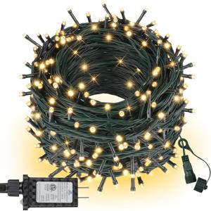 ASENEK Extra Long Christmas Tree Lights 197FT 600 LED Connectable 8 Modes with Timer Decorative String Lights for Xmas Tree Patio Party Warm White (Warm White Dark Green Wire)