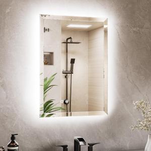 TETOTE 20 x 28 Backlit Mirror Bathroom, LED Vanity Mirror with Beveled Edge, Tempered Glass, 3 Colors Lights, Anti-Fog, Dimmable, Memory Function, UL-Listed, Frameless LED Vanity Wall Mirror