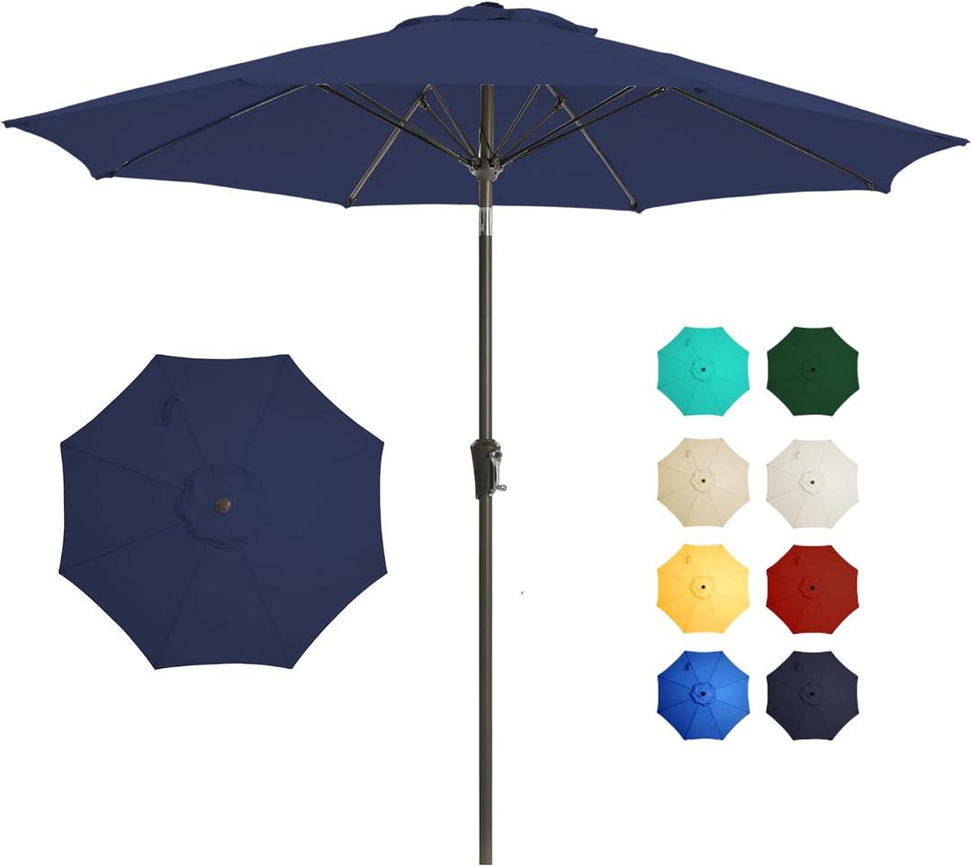 9FT Outdoor Patio Umbrella Outdoor pool Umbrella with Push Button Tilt and Crank, Market Umbrella 8 Sturdy Ribs UV Protection for Garden, Deck, Backyard (navy)