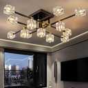 OKES Crystal Ceiling Light Fixture with 13-Lights,Black and Gold Semi Flush Mount Ceiling Light, Modern Chandelier for Kitchen Island, Living Room, Bedroom, Dining Room