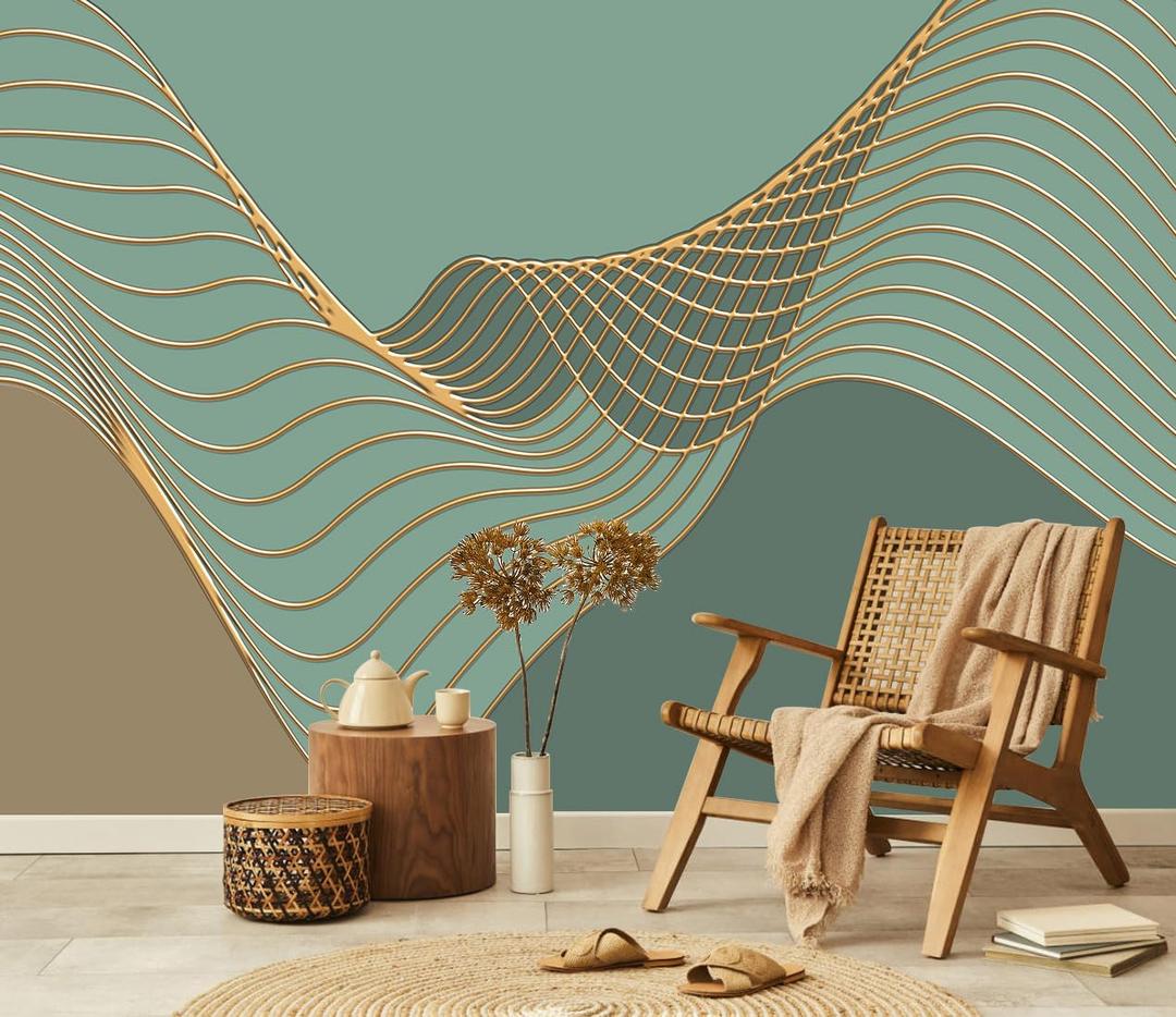 TUNDJ Gold Geometric Line Wallpaper Mural Peel and Stick 137"x100"