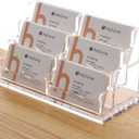 HeZone Business Cards Holder Display for Desk, Clear Acrylic Multiple 3 Tier 6 Slot Business Card Stand, Holds 300 Cards-1 Pack (6 Slots-H)