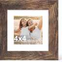 Hongkee 4x4 Picture Frame with Glass, Display Pictures 3x3 with Mat or 4 x 4 without Mat - Wall and Tabletop, 4 by 4 Photo Wooden Frames (Rustic Brown, 1 Pack)