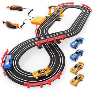 Heirio Slot Car Race Track Sets, Electric or BatteryPowered Dual Car Track Include 4 HighSpeed Race Cars, Controllers, Checkpoint, Lap Counter, Toy Gift for Boys Girls Ages 5 6 7 812 Year Old Kid