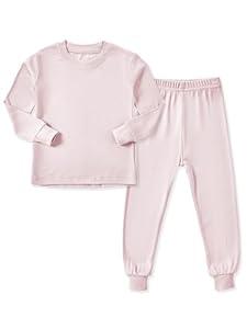 HAPIU Rayon from Bamboo Toddler Pajamas Set, Pjs Baby Kids Girls Boys, Baby Pink, 6-12 Months