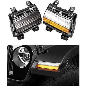 LED Sequential Flashing Turn Signal Lights for Jeep Wrangler JL Sport 2018-2024 Halogen Model Only, Clear Lens Fender Lights Wheel Eyebrow DRL Lamp, 2pcs(Short Version)