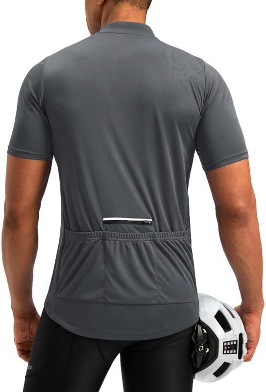 Bikewa Men's Cycling Jersey Moisture Wicking Short Sleeve UPF Half Zip Bike Road Riding Biking Shirts for Men Zipper Pockets (Dark Grey), L