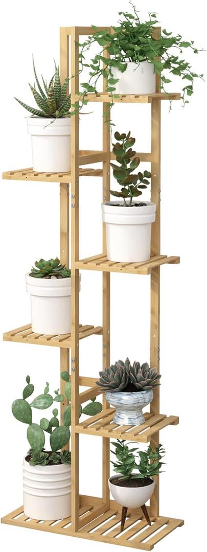 Laiensia Bamboo Plant Stand Rack 6 Tier,Multiple Stand Holder Shelf Rack, Indoor&Outdoor Planter Display Shelves for Patio Garden, Living Room, Corner Balcony and Bedroom,Wood Color
