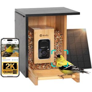 Birdfy Smart Bird Feeder with Camera, High-End Bamboo, Solar Powered Bird-Feeder with 2K Camera for Live Stream&Permanent AI Identifies Birds with Motion Detection,Ideal for Mom,Gran&Me