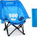 LEMBERI Oversized Heavy Duty Camping Chair for Adults,500lbs Comfortable Folding Lawn Chairs,Large Outdoor Portable Chair with Cup Holder,Side Pocket and Cooler Bag (Blue)