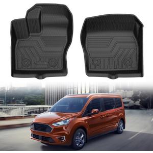 Mixsuper Custom Fit Front Floor Mats for 2014-2021 Ford Transit Connect with Vinyl Flooring and Floor Posts Only, All Weather Floor Liners Durable 1st Row Set Black