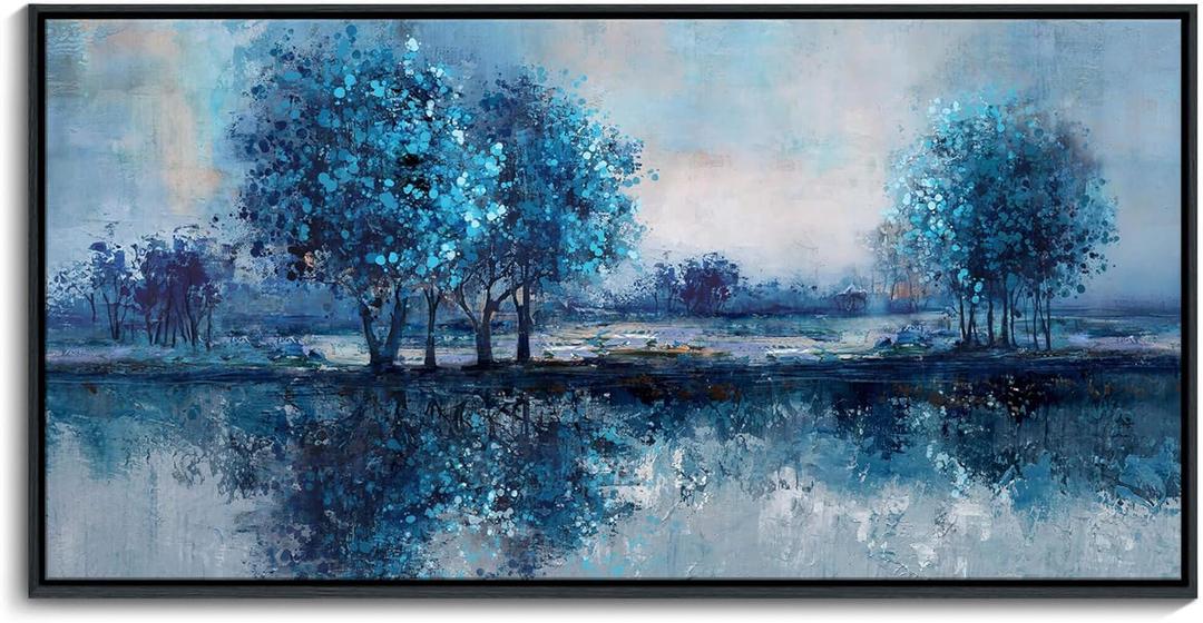 Framed Canvas Wall Art Canvas Prints Pictures for Bedroom Blue Tree Wall Art Painting Nature Landscape Artwork Large Size Picture for Home Office Living Room Bedroom Bathroom Wall Decor 20x40 (40L" x 20W")