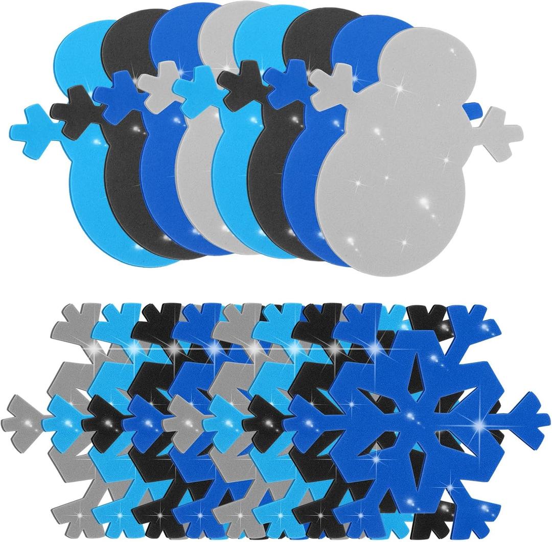 Marspark 48 Pcs Snowman Snowflake Crafts Winter Foam Cutouts Winter Craft Bulletin Board Decorations Snowflake Snowman Foam Decor for Christmas Home Office Classroom Decorations