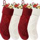Christmas Stockings 18 Inches,Long Knitted Socks Christmas Decoration Hanging Stocking Fireplace Xmas Tree Stocking for Home Family, 2 Red, 2 White
