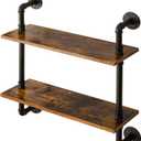 YMYNY Industrial Pipe Shelf Bracket, 2 Tiers Retro Wall Mounted Floating Shelf, Wood DIY Bookshelf, Storage Shelves for Living Room, Bedroom, 24" Farmhouse Bathroom Shelving, HD-UHRF-TM004