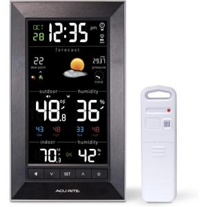 AcuRite Digital Vertical Weather Forecaster with Indoor/Outdoor Temperature, Humidity, and Date and Time (01121M) , BLACK (8.75" x 4.75" Reverse Color (Single)