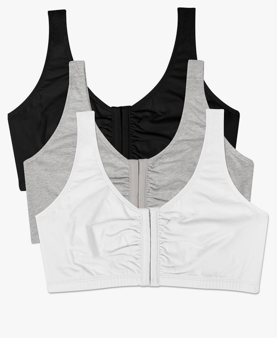 Fruit of the Loom Women's Front Close Sports Bra - Cotton Blend, Easy Fit & Built-Up Support Size 36