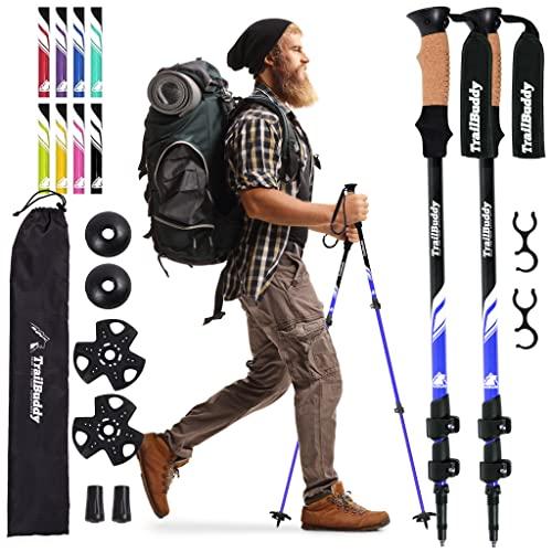 TrailBuddy Trekking Poles - Lightweight, Collapsible Hiking Poles for Backpacking Gear - Pair of 2 Walking Sticks for Hiking, 7075 Aluminum with Cork Grip Blue Lake