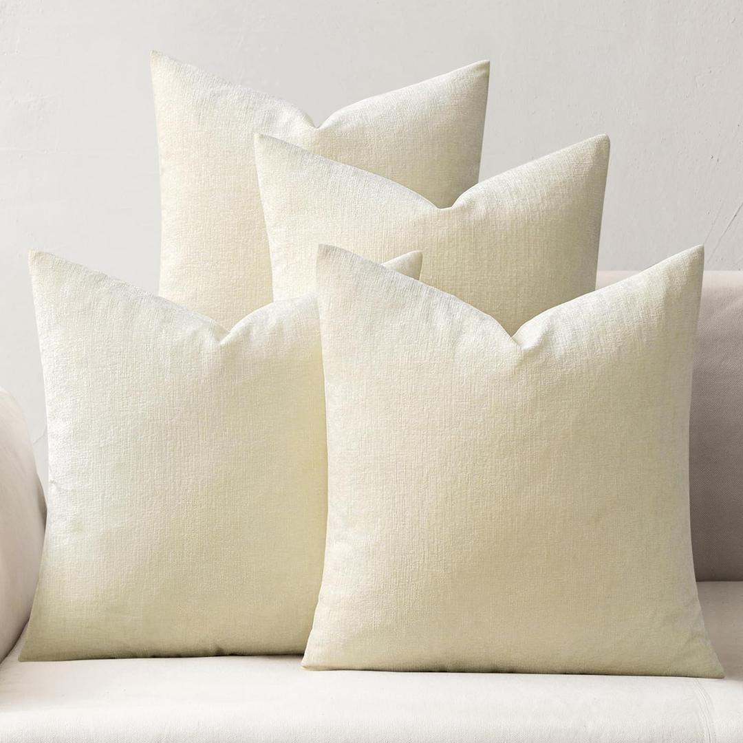 MIULEE Couch Throw Pillow Covers 18x18 Inch Set of 4 Cream White Soft Chenille Pillowcases Farmhouse Boho Cushion Shams for Modern Home Decor Sofa Living Room Bed