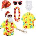WinnerWhy 5 Pcs 12 ft Skeleton Summer Christmas Costume Set Beach Shirt Santa Hat Beard Hawaiian Leis Sunglasses Christmas in July Skeleton Santa Outfit Accessories Decorations Multicolor 3XL