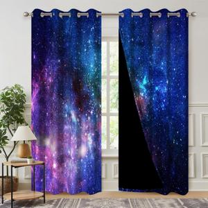 Blackout Starry Sky Curtain for Living Room Galaxy Curtain for Bedroom Universe Outer Space Blackout Curtains Cosmic Nebula Window Curtains,2 Panels,Each W26 xL63