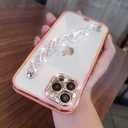 2 x Bonitec Case for iPhone 14 Pro Max Case with Bracelet 3D Glitter Sparkle Bling Strap Luxury Shiny Crystal Rhinestone Diamond Silver Chain Protective Cover for Ladys, Girls and Women, Pink