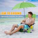 Lamberia Folding Beach Chair with Umbrella for Adults, Portable Low Beach Chairs with 300lbs Capacity, Lightweight Fodable Camping Chair for Travel, Picnic, Concert & Outdoor Activities,Green-Yellow