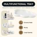 3-Piece White Ceramic Bathroom Accessories Set with Tray, Lotion Dispenser, and Tumbler for a Luxurious Bath Experience
