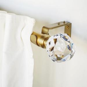 Luxury Gold Decorative Single Curtain Rod Set with Crystal-clear Faceted Finials, 72-144 in, Standard Single Drapery Rod for 1 Pack, 1-1/8 in diameter, Adjustable Length