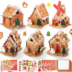 Yunsailing 6 Set Christmas Cardboard Gingerbread House Kit Christmas DIY Crafts Decorations Fun Xmas Holiday Home Party Gifts
