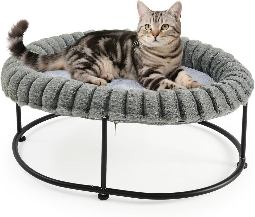 Sunhoo Elevated Cat Bed for Indoor Cats Raised Kitten Hammock Large High Puppy Cot Off Floor Self-Supporting Small Pet Chair with Metal Frame Washable Cushion Easy Assembly 23 * 17 * 8.3 in (Grey)