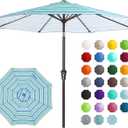 JEAREY 9FT Outdoor Patio Umbrella Outdoor Table Umbrella with Push Button Tilt and Crank, Market Umbrella 8 Sturdy Ribs UV Protection Waterproof for Garden, Deck, Backyard, Pool (Blue Green Stripe)