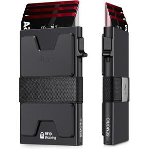 SEMORID Slim Aluminum Card Holder Wallet for Men, Durable Expandable Backplate, RFID Blocking Minimalist Metal Pop Up Wallet, Holds 12+ Cards Plus Cash (Black)