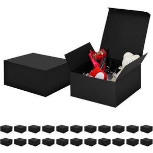 Aosric 24 Pack Black Gift Boxes 8x8x4 In  Premium Thick Cardstock Gift Boxes with Lids & Base Support  Small Party Favor Boxes for Wedding, Birthday, Baby Shower, Holiday Gifts
